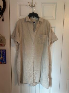 Womens Linen Button Up Tee Dress